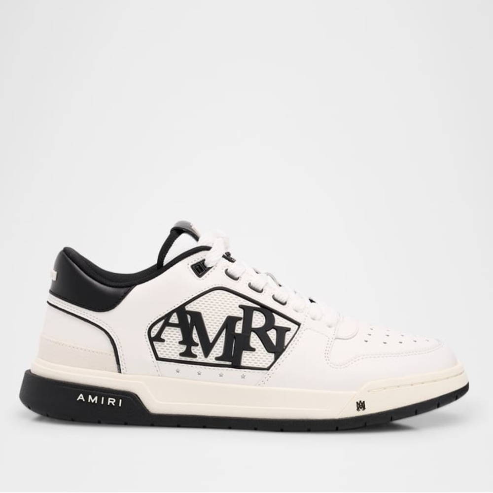 AMIRI Men's Classic White & Black Logo Leather Low-Top Sneakers NEW 42/9